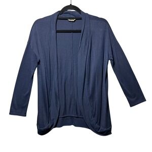Massimo‎ Dutti Navy Blue Lyocell Cotton Open Front Draped Cardigan Sweater M
